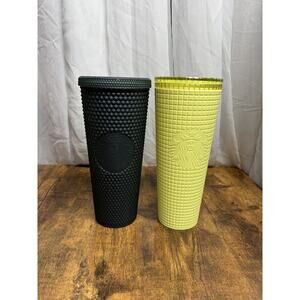Lot Of 2 Starbucks Studded Tumblers Green Yellow 24oz Excellent